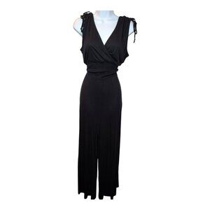 LASCANA Black Jumpsuit Sz 12 Sleeveless V-Neck Stretch Wide‎ Leg Pull-On